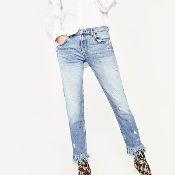 Zara Denim - Zara Embroidered Slim Fit Boyfriend Jeans